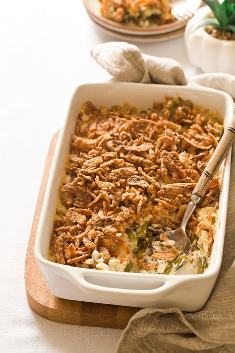 Homemade Green Bean Casserole Without Mushroom Soup Green Bean Casserole Without Canned Soup, Gluten Free Green Bean Casserole, Homemade Green Bean Casserole, Green Bean Casserole Easy, Mushroom Casserole, Easy Green Beans, Greenbean Casserole Recipe, French Fried Onions, Frozen Green Beans