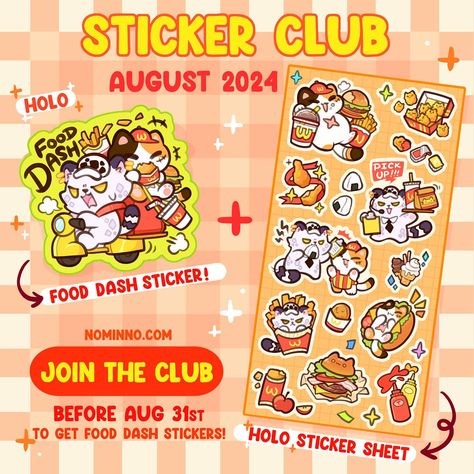 Hello everyone! Here’s my August Sticker Club reward! It’s Food Dash time! 【Tiers】 🍅Tomato Slayer - Monthly Die-cut Sticker 🍳Sunny Side - Monthly Sticker Sheet 🍩Donut Delight - Monthly Die-cut Sticker + Sticker Sheet 【Size & Material】 Food Dash Sticker sheet: 8.3cm x 16.5cm Food Dash Die-cut Sticker: 6.5cm x 6.17cm Holographic sticker 【Date】 You can only obtain the August rewards by purchasing a membership before August 31st. All membership reward will be shipped in the first week of Septe... Sticker Sheet Ideas, Donut Delight, Diner Dash, Merch Stickers, Stationary Inspiration, Sticker Design Inspiration, Jobs In Art, Merch Ideas, Artist Alley