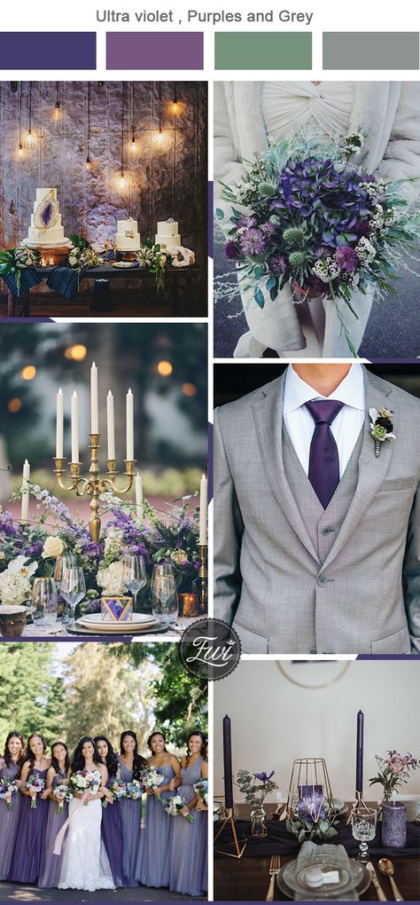 Green And Grey Wedding, Wedding Color Schemes Purple, Gray Wedding Colors, Purple And Green Wedding, Violet Wedding, Wedding Color Combos, Purple Wedding Theme, Grey Wedding, Future Wedding Plans