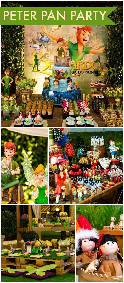 What a fantastic Peter Pan party! Amazing details! See more party ideas at CatchMyParty.com! Peter Pan Birthday Party, Neverland Birthday, Peter Pan Birthday, Neverland Party, Terra Do Nunca, Peter Pan Party, Peter Pan And Tinkerbell, Tinkerbell Party, Pirate Birthday