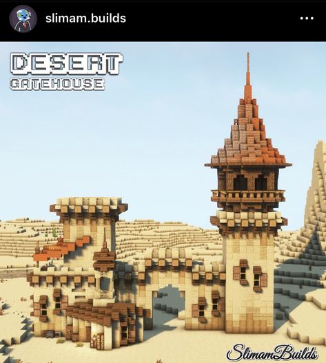 Desert Mega Base Minecraft, Minecraft Desert Lighthouse, Sand Minecraft Houses, Desert Gate Minecraft, Minecraft Savanna Village Ideas, Desert Tower Minecraft, Desert Build Minecraft, Mesa Base Minecraft, Minecraft Desert Building Ideas