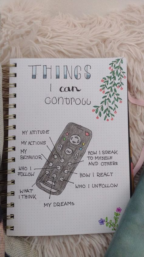 Bullet Journal Seite Ideen Things I can control Handlettering ��❤️ Fun Things To Do In A Notebook, Beauty Journal Ideas, Motivational Journal Ideas Inspiration, Thing I Can Control, Study Motivation Journal, Doodle Journal Prompts, Journaling Goals Ideas, Things To Write In My Notebook, Dot Journals Ideas