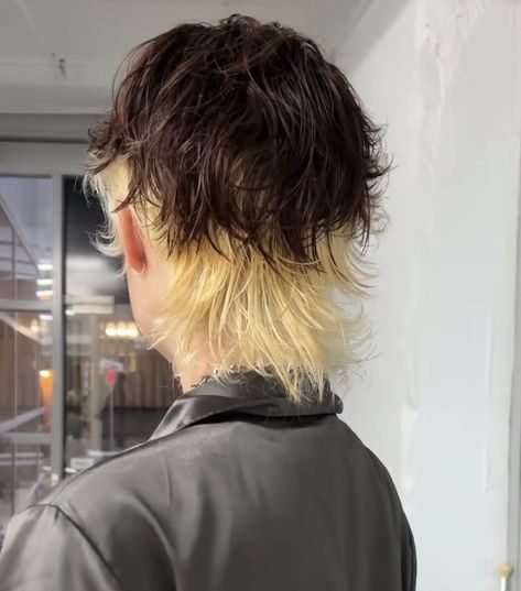 Mullet Hairstyle Mens Color, Short Mullet Hair Color Ideas, Blonde Undercut Men, Bleached Undercut Men, Split Dye Mullet Men, Mullet With Color Underneath, Mens Hair Color Ideas Blonde, Short Mullet Colored Hair, Colored Mullet Men