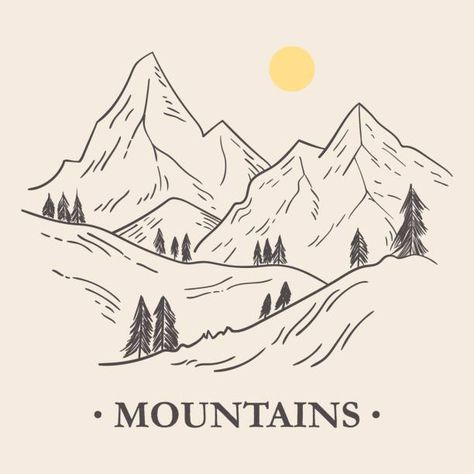 Mountain Sketch Simple, Mountain Drawing Sketches, Forest Drawing Easy, Mountain Range Drawing, Mountain Drawing Simple, Trees Sketch, Mountain Sketch, Back Drawing, Forest Drawing