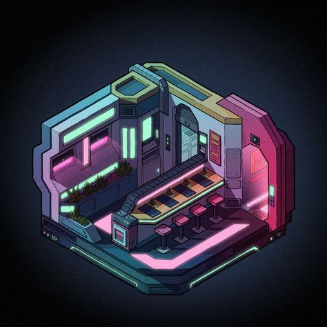 ArtStation - Sci-fi Food Dispensary, Jesse Riggle Sci Fi Room, Spaceship Illustration, Sci Fi Games, Isometric Drawing, Sci Fi City, Sci Fi Environment, Isometric Art, Isometric Design, Spaceship Concept