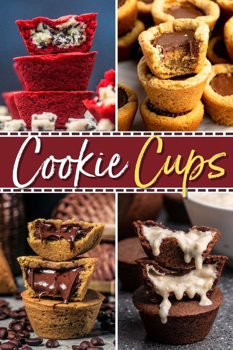 Marshmallow Cookie Cups, Cookie Cup Filling Ideas, Rolo Stuffed Cookies, Cookies In Muffin Pans, Carmel Cups Cookies, Christmas Cookie Cups Recipes, Mini Muffin Tin Cookie Recipes, Marshmallow Stuffed Cookies, Sugar Cookie Cups Muffin Tin