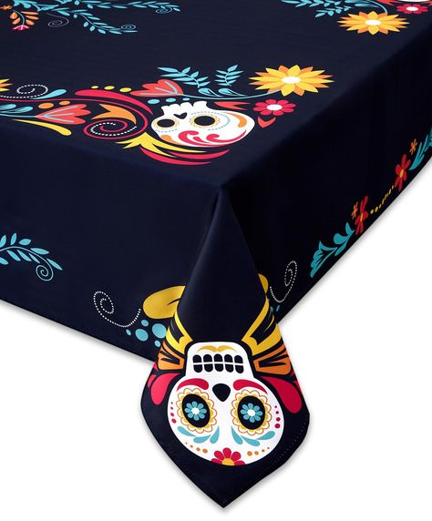 PRICES MAY VARY. FOR YOUR SPOOKY TABLE: This festive printed tablecloth measures 52 x 52" in size, appropriate for a table that can fit 2-4 people, ghouls, or goblins ADD A CREEPY FINISHING TOUCH: This printed tablecloth is the perfect addition to decorate your tabletop for Halloween parties, features a spooky and festive array of Mexican Day Of The Dead masks adorned with colorful flowers, candles and cute designs on a black background. ENHANCE YOUR HAUNTED HOUSE: Use our tablecloth as a backdr Kitchen Dining Room Decor, Day Of The Dead Mask, Skeleton Mask, Floral Skeleton, Day Of The Dead Halloween, Halloween Tablecloth, Mexican Fiesta Party, Flowers Candles, Halloween Table