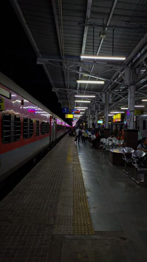 Pune Railway Station Snap, Pune Station Snap, Night Railway Station Snap, Railway Station Snap, Train Snap, Station Aesthetic, Travel Instagram Ideas, City Life Photography, Travel Pose