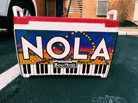 NOLA cooler Sae Formal Cooler Ideas, Formal Cooler Ideas Nola, New Orleans Cooler Formal, Nola Frat Cooler Ideas, New Orleans Formal Cooler, Nola Cooler Painting, Fraternity Formal Cooler, Phi Delt Cooler, Frat Coolers Formal Nola