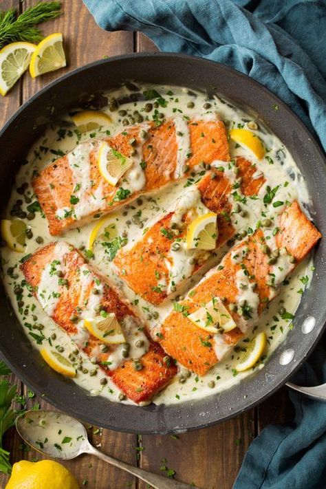 cast iron skillet recipes salmon Classy Chicken, Cast Iron Recipes Dinner, Cast Iron Skillet Recipes Dinner, Salmon Piccata, Creamy Salmon, Cast Iron Skillet Cooking, Skillet Dinner Recipes, Crock Pots, Iron Skillet Recipes