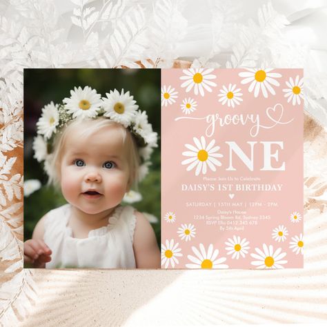 Boho Daisy First Birthday, Daisy 1st Birthday Party, Daisy 1st Birthday, Daisy First Birthday, Little Miss Onederful, Daisy Invitations, Miss Onederful, Minimalist Calligraphy, Groovy One