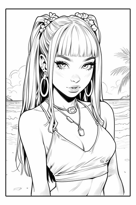 Manga Coloring Book, Color Drawing Art, Barbie Coloring, Adult Coloring Designs, Coloring Pages For Girls, Cartoon Coloring Pages, Cool Coloring Pages, Dessin Adorable, Coloring Book Art