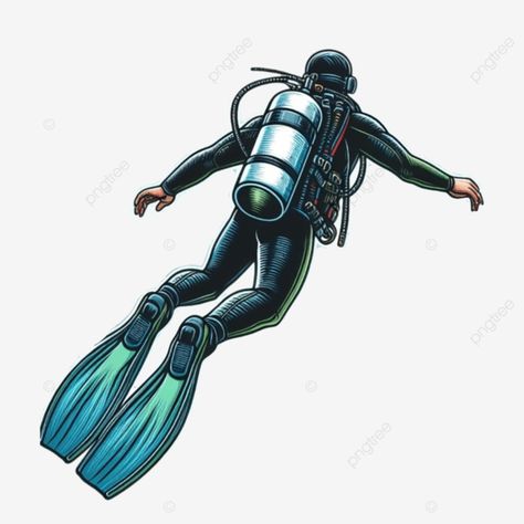 scuba diving illustration diver with underwater equipment Scuba Diving Illustration, Scuba Diver Art, Diving Illustration, Deep Sea Diver Art, Underwater Diver, Diver Art, Deep Sea Diver, Underwater Diving, Scuba Dive