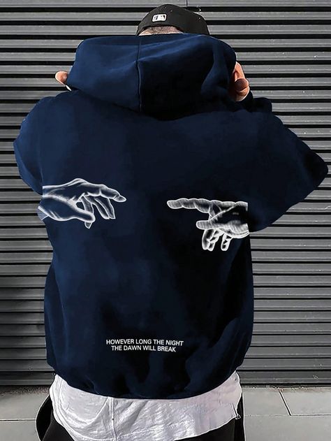 Manfinity EMRG Men Slogan & Hand Graphic Drawstring HoodieI discovered amazing products on SHEIN.com, come check them out!