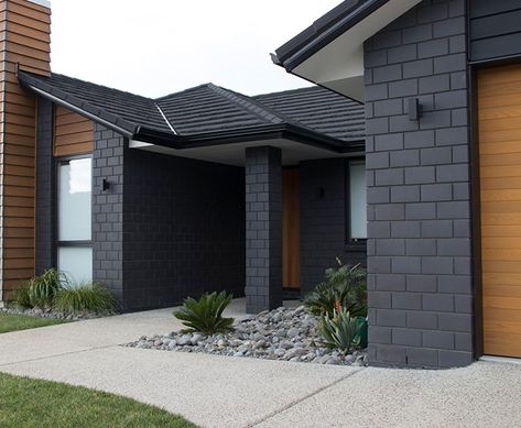 Midland Brick New Zealand | Midland Brick NZ Grey Brick House Exterior, Black Brick House, Painted Brick House Exterior, Grey Brick Houses, Midland Brick, Painted Brick Exteriors, Painted Brick House, House Cladding, Home Exterior Makeover