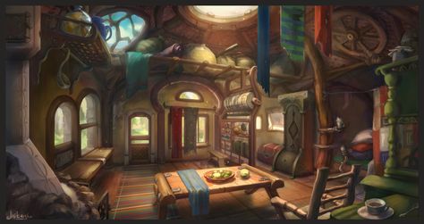 ArtStation - Foresty home inside, Anna Anikeyka Fantasy House Concept, Dungeons And Dragons Adventures, Inside House, Home Inside, Forgotten Realms, Disneyland Park, Fantasy House, Perspective Drawing, Fantasy Setting