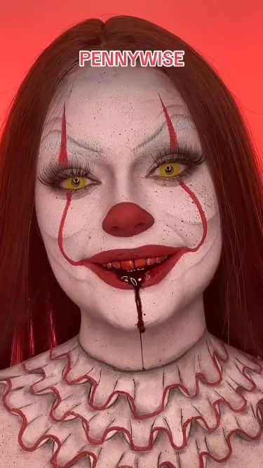 It Makeup Clown Women Tutorial, Clown Makeup Looks Scary, It Makeup Clown Pennywise, Halloween Makeup Pennywise, Creepy Makeup Halloween, Halloween Makeup Creepy, Horror Makeup Looks, Sfx Makeup Horror Make Up, Creepy Makeup Looks