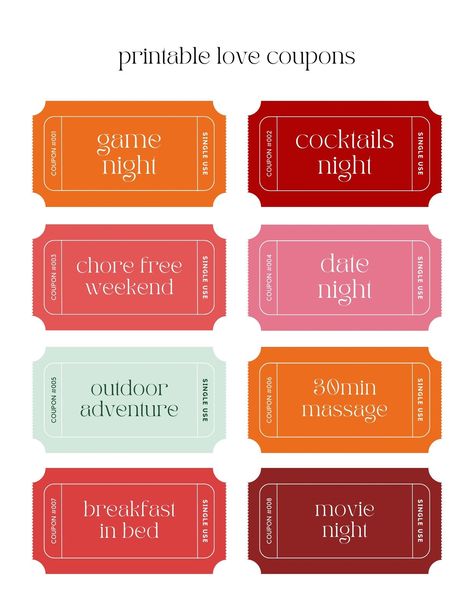 Diy Coupon Book, Coupon Books For Boyfriend, Coupons D'amour, Coupon Book Diy, Printable Love Coupons, Love Coupons For Him, Valentijnsdag Diy, Tickets Printable, Ticket Template Free