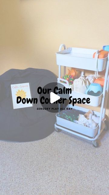 Calm Down Cart, Preschool Calm Down Corner Ideas, Diy Calming Corner, Quiet Corner Home Kids, Calming Corner Preschool, Toddler Calm Down Corner, Sensory Corner At Home, Calm Down Corner Home, Calm Corner At Home