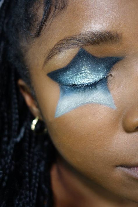 Star-Shaped Eyeshadow Tutorial | Makeup.com Stars Eyeshadow, Blue Star Makeup, Star Eyeshadow Tutorial, Silver Star Makeup Looks, Star Eyeshadow, Star Eye Makeup, Eyeshadow Star Makeup, Parts Of The Eye, Star Makeup