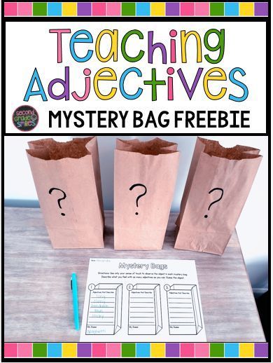 Free hands-on adjective activity! My 2nd graders loved this mystery bag printable! Unique idea for teachers! #adjectives Adverb Activities, Adjectives Lesson, Teaching Adjectives, 2nd Grade Grammar, Adjectives Activities, Nouns And Adjectives, Teaching Second Grade, First Grade Writing, Grammar Activities