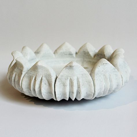 Shop our white marble bowls at Mix Furniture! Hand carved white marble bowl made in India. Beautiful for indoor or outdoor use. Marble Items, Marble Kitchen Decor, Marble Ideas, Marble Carving, Lotus Bowls, Temple Design For Home, Marble Bowl, Marble Decor, Flower Bowl