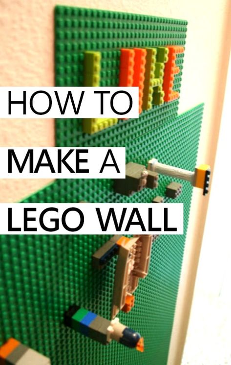 how to make a lego wall for kids Lego Wall In Bedroom, Kids Lego Bedroom Ideas, Accent Wall For Playroom, Lego Bedroom Wall, Lego Bedroom Storage, Lego Craft Room, Lego Boy Bedroom, Diy Lego Wall Decor, Lego Wall Classroom