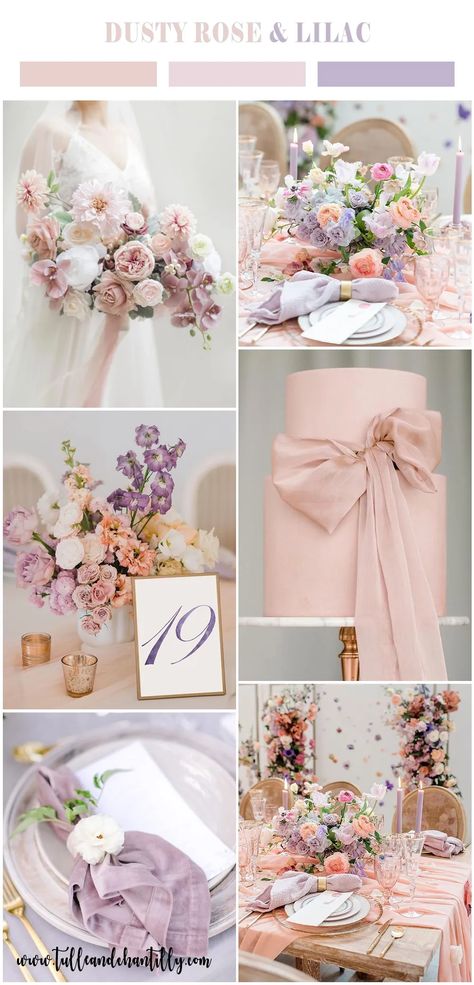 Dusty Violet Wedding, Lilac Color Scheme Wedding, Dusty Pink And Lilac Wedding, Lilac And Blush Wedding Theme, Lilac Pink And White Wedding, Lilac Blush Wedding Color Palettes, Purple And Dusty Rose Wedding, Pink And Lavender Wedding Theme, Wedding Themes Lilac