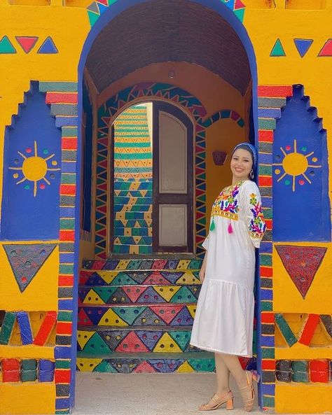 Nubian village Egypt blue village colorful village Nubian Art Egyptian, Nubian Village Egypt, Nubian Pattern, Nubian Fashion, Nubian Houses, Nubian Architecture, Egyptian Folklore, Nubian Style, Nubian Village