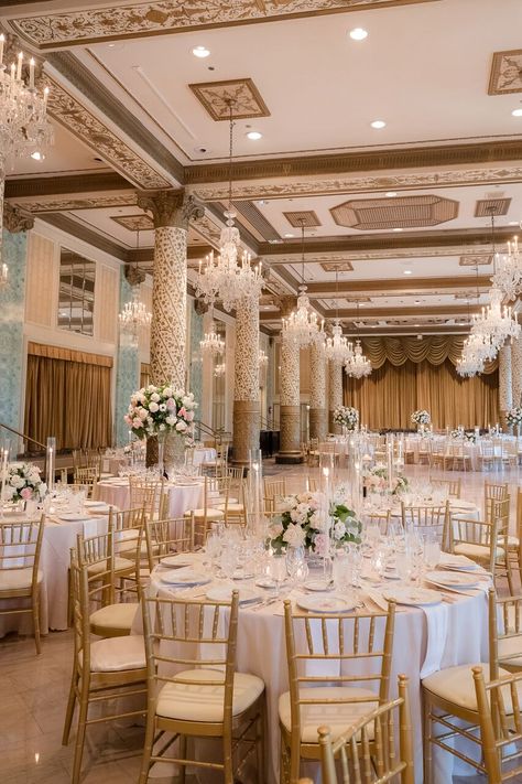 Wedding Venues Indoor Pink, Wedding Venues Hotel, White And Gold Wedding Venue Ideas, Ballroom Venue Wedding, Wedding Venues Ballroom, Wedding Venue Ballroom, Princess Wedding Venues, Ballroom Aesthetic Wedding, Princess Wedding Venue Aesthetic