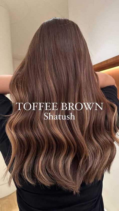 DW CREATIVE GROUP | TOFFEE BROWN 🐻✨🤎 Shatush 🤌🏻 is a technique that does not require frequent bleaching, as the highlights are delicately distributed below the… | Instagram Toffee Brown Hair Color, Straight Brown Hair With Highlights, Toffee Brown Hair, Brown Hair Without Bleach, Toffee Hair Color, Shatush Hair, Global Hair Color, Hair Color Names, Global Hair