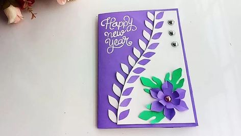 New Year Wishes Greeting Cards 2020 - Some Events New Year Card Handmade, New Year Cards Handmade, New Year Card Making, Handmade Invitation Cards, New Year Card Design, Card Design Handmade, Birthday Card Craft, Happy New Year Cards, Handmade Card Making