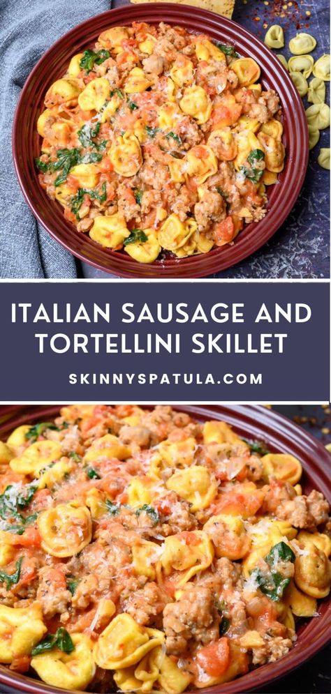 Italian Sausage and Tortellini Skillet – Skinny Spatula Italian Sausage And Tortellini Skillet, Turkey Sausage Tortellini Recipes, One Pot Sausage Tortellini, Tortellini Pasta With Sausage, Sausage Tortellini Pasta Recipes, Polish Sausage And Tortellini Recipes, Sausage Tortellini Casserole, Italian Sausage With Tortellini Recipe, Andouille Sausage Tortellini