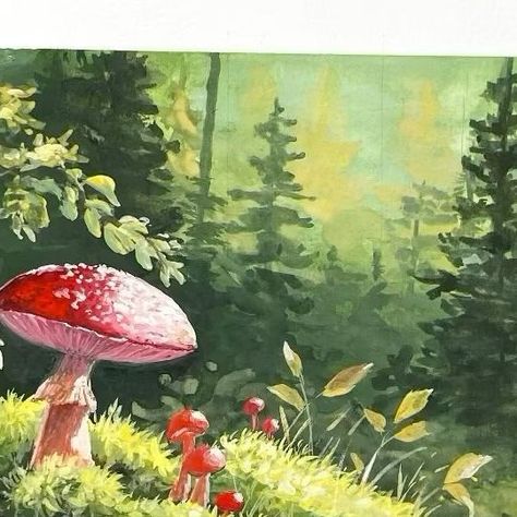 Lisma's Artworks Page on Instagram: "Painting mushrooms has been a lot of fun for me lately. I love how it turned out. What do you think? 😍🌿🍄 #art #artist #gouache #goucheart #gouacheartist #gouachelandscape #artoftheday #mushroom #mushroompainting #gouacheartist #landscapeart #sketchbook #sketchbookartist" Gouache Mushroom, Mushroom Forest Painting, Mushroom Painting Ideas, Shower Painting, Painting Mushrooms, Fun Paintings, Mushrooms Art, Mushroom Aesthetic, Mushroom Painting