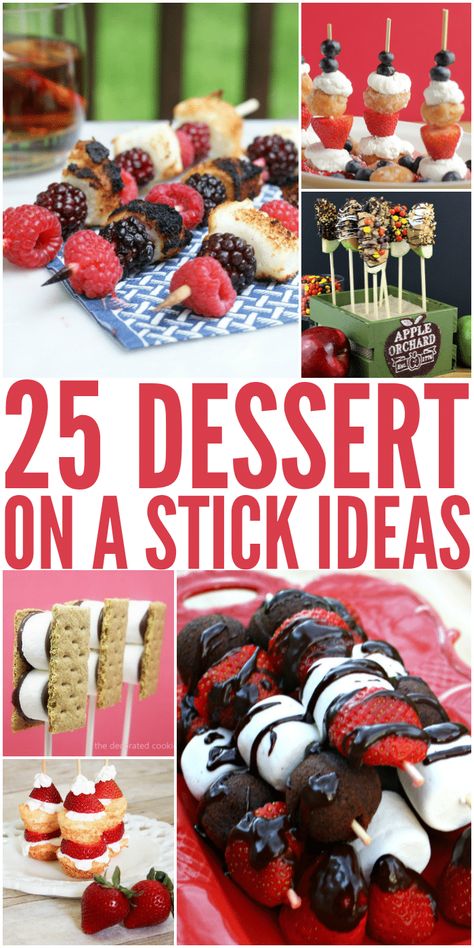 25 of the most delicious Dessert on a Stick Ideas that are perfect for your next gathering or intimate summer BBQ on The Bewitchin' Kitchen. Desserts On A Stick, Dessert On A Stick, Dessert Kabobs, Dessert Skewers, Stick Food, Group Recipes, Bbq Desserts, Kebab Recipe, Fun Dessert