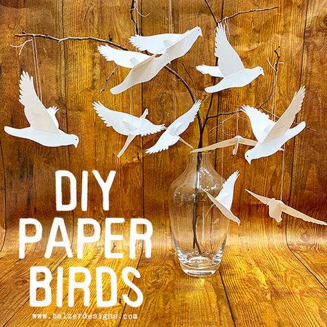 Paper Bird Decorations, Birds Of A Feather Party Theme, Flying Paper Birds Diy, Paper Bird Garland, Birds Hanging Craft, Hanging Paper Birds, Hanging Birds Decorations, How To Make A Paper Bird, Diy Bird Decor