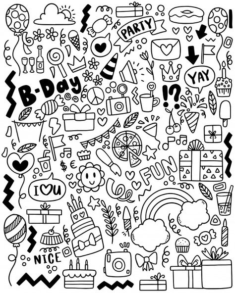 Doodle Happy Birthday, Mirror Drawings, Doodle Art Letters, Happy Doodles, Doodle Art For Beginners, Bullet Journal Banner, Cute Easy Doodles, Cool Doodles, Doodle Pages