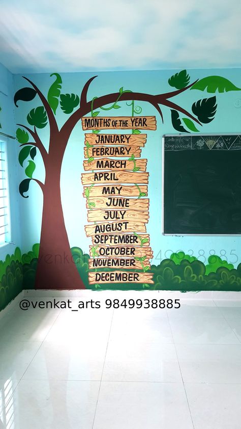 Play School Wall Decor Ideas, Kg Classroom Wall Painting, Wall Painting Ideas For Classroom, Pre Primary Classroom Wall Painting, School Corridor Decoration, School Painting Wall Classroom, Preschool Wall Painting Ideas, School Wall Art Ideas Classroom, Primary School Wall Painting Ideas