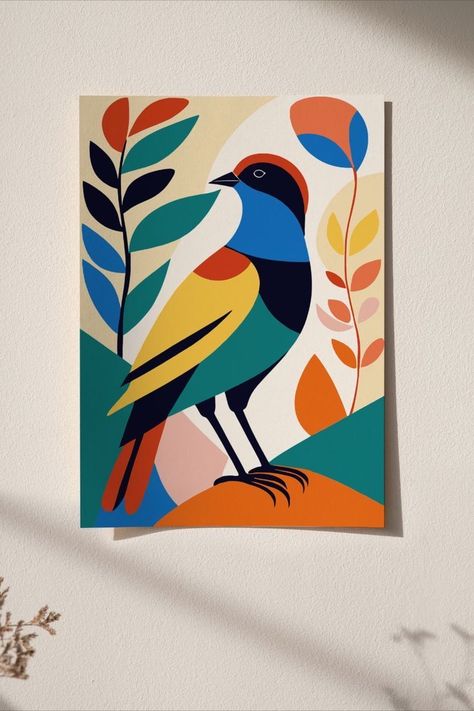 Painting Art Lesson, Boho Art Painting, Bird Art Print, Modern Art Canvas Painting, Colorful Bird, Matisse Poster, Small Canvas Art, Abstract Art Painting Diy, Modern Art Paintings