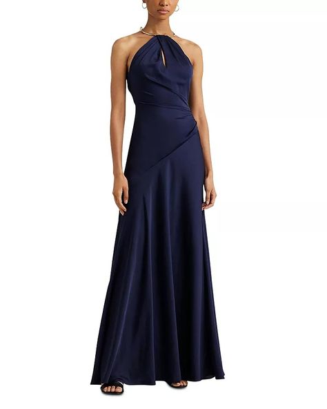 Ralph Lauren - Satin Charmeuse A Line Halter Gown Black Tie Optional Dress, Black Tie Optional Wedding, Navy Gown, Halter Gown, Sleeveless Gown, Formal Dresses Gowns, Evening Gowns Formal, Formal Evening Dresses, Bat Mitzvah