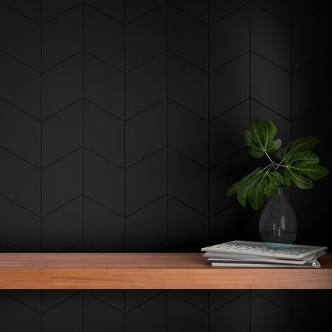 Merola Tile Rhombus Smooth 6" x 10" Porcelain Wall & Floor Tile & Reviews | Wayfair Tile Wall In Laundry Room, Black Tile Backsplash Bar, Black Tile Black Grout, White Kitchen With Black Backsplash, Black Wallpaper Accent Wall, Kitchen Black Backsplash, Black Kitchen Backsplash Ideas, Black Hexagon Backsplash, Black Modern Fireplace