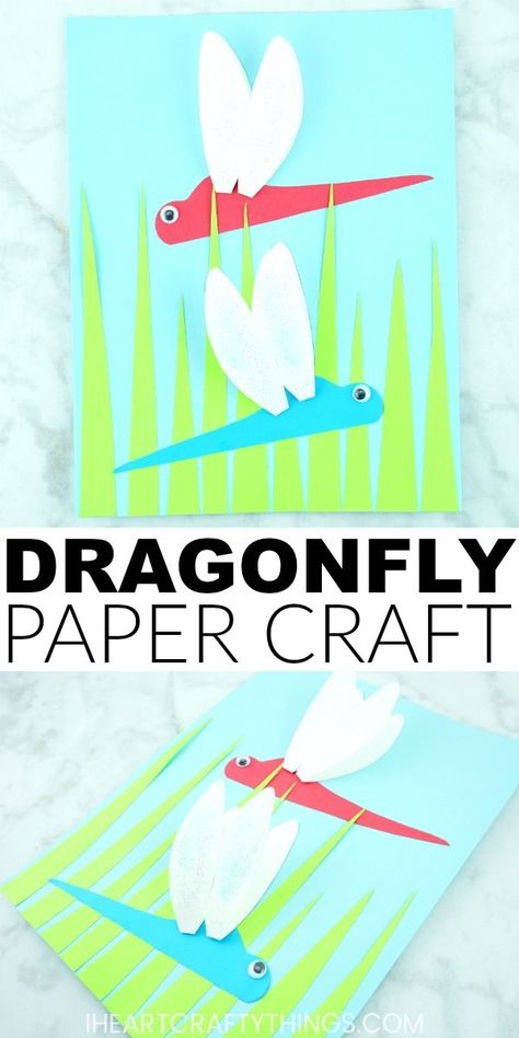 Paper Dragonfly Craft, Paper Dragonfly, Dragonfly Craft, Paper Dragonflies, Summer Insects, Summer Preschool Crafts, Dragon Fly Craft, Fly Craft, Insect Crafts