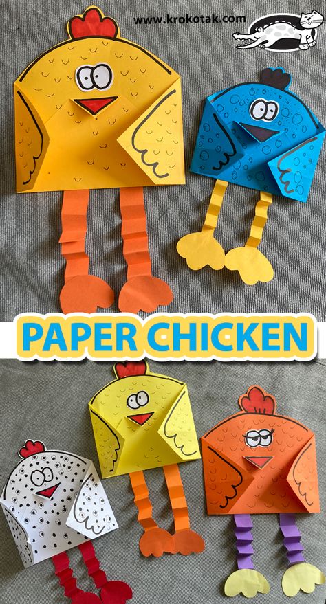 Chicken Egg Craft Preschool, Make A Chicken Craft, Chicken Craft Kindergarten, Paper Chicken Craft, Easter Chicken Craft, Chicken Paper Craft, Chicken Activities For Kids, Chicken Crafts Preschool, Chicken Crafts For Kids