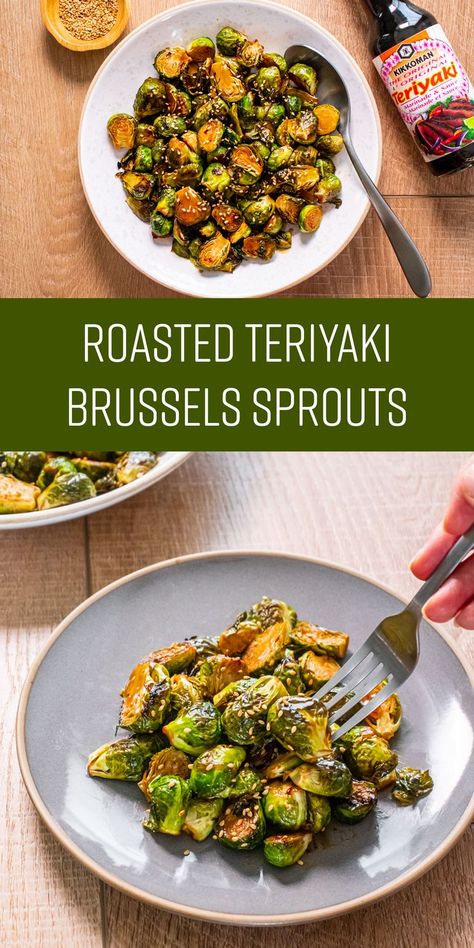 Roasted Teriyaki Brussels Sprouts | This classic holiday side gets a whole new flavour boost with this recipe! Brussels sprouts allow for some exciting flavour pairings, like honey-sriracha, maple-soy, or garlic and herbs. The teriyaki-sesame flavour combo in this recipe is another excellent way to dress Brussels sprouts for Sunday dinners and holiday meals. Prepare them with Kikkoman® Teriyaki Marinade & Sauce, then serve with marinated pork loin or glazed turkey for a family supper. #Kikkoman Teriyaki Brussel Sprouts, Marinated Pork Loin, Pork Side Dishes, Baked Brussel Sprouts, Glazed Turkey, Roasted Sprouts, Teriyaki Marinade, Sunday Dinners, Marinade Sauce