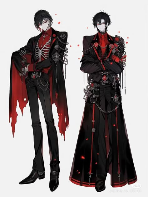 Male Vampire Aesthetic Outfit, Vampire Outfit Men Drawing, Vampire Outfit Drawing Male, Demonic Outfits Male, Mens Fashion Art Illustration, Male Outfits Drawing Formal, Fancy Vampire Outfit Men, Vampire Attire Male, Black And Red Men Outfit