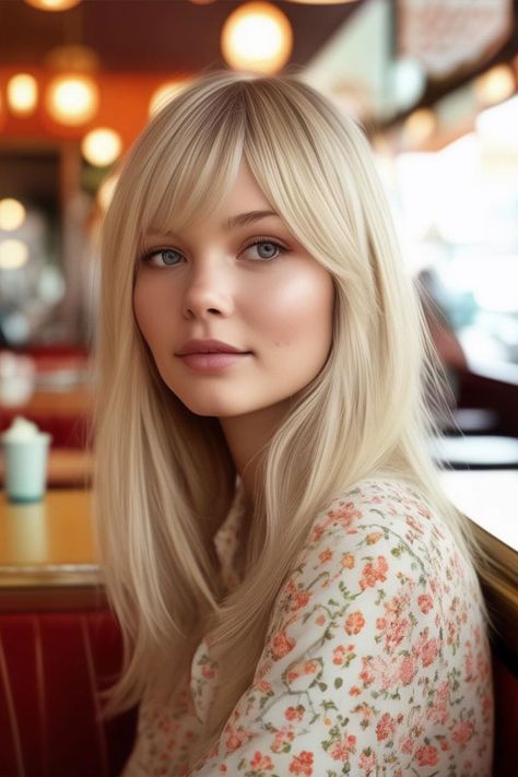 hairstyle for chubby round face, Long Straight Hair with Side-Swept Bangs Side Swept Bangs For Fine Hair, Blonde Side Bangs Long Hair, Long Blonde Hair With Side Bangs, Textured Side Bangs, Side Swept Curtain Bangs Long Hair, Side Bangstyle Hair Long Straight, Side Bangs With Long Hair Round Face, Long Blonde Hair With Bangs Round Face, Haircut Round Face Long