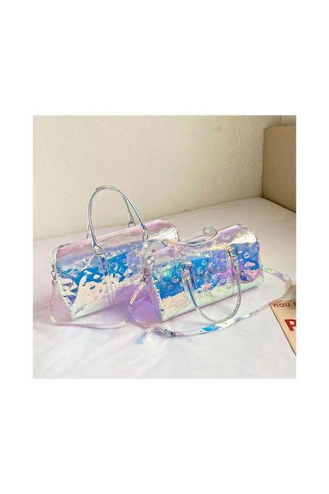 Item NO.：CIN2205282 Material：PVC Size:43*23*17cm Color:Laser Duffle Bag Sports, Holographic Bag, Novelty Purses, Inspired Handbags, Jelly Bag, Hair Accessories Clips, Travel Duffle Bag, Workout Bags, Transparent Bag