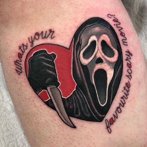 Scary Movie Tattoos, Scream Tattoo, Love Heart Tattoo, Movie Tattoo, Movie Tattoos, Halloween Express, Tattoo Cover Up, Matching Halloween, Tattoo Cover