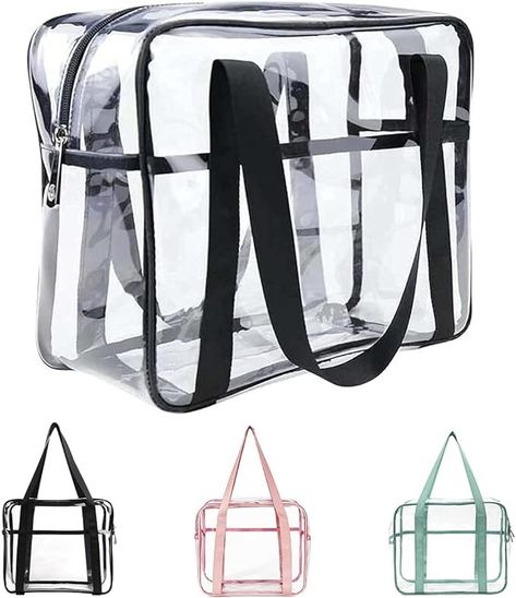 Amazon.com: SxoSyo Clear Makeup Bags Large Travel Toiletry Bag for Women Transparent Bag Clear Cosmetic Bags with Handle Bathroom Organizer Bag PVC Tote Zipper Handbag Beach Bag (black) : Beauty & Personal Care Clear Toiletry Bag, Clear Cosmetic Bag, Clear Makeup, Cosmetic Bag Organization, Clear Makeup Bags, Clear Tote Bags, Bag Transparent, Clothing Packaging, Mommy Bag