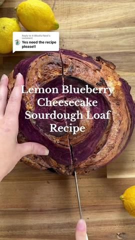 Lemon blueberry cheesecake sourdough bread recipe｜TikTok Search Lemon Blueberry Cheesecake, Recipe For One, Sourdough Loaf, Purple Sweet Potato, Blueberry Cheesecake, Freeze Dried, Lemon Blueberry, Bread Flour, Warm Water